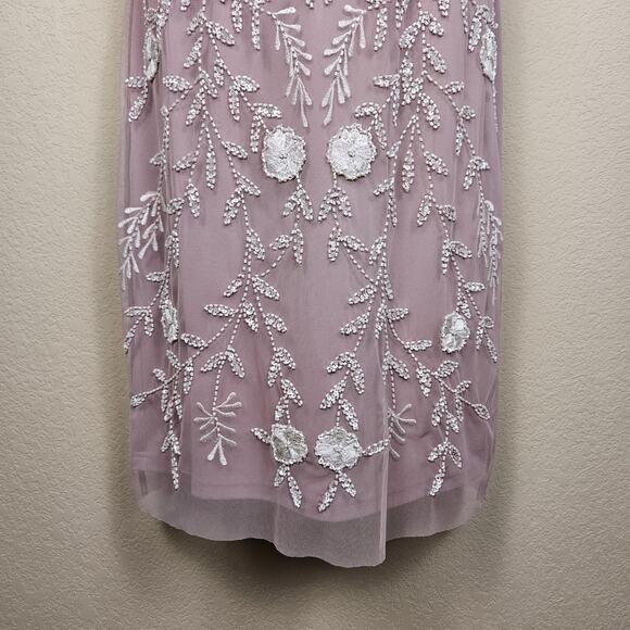 Adrianna Papell Embellished Dress Flutter Sleeve Cocktail Party Beaded Pink Sz 6 - Picture 7 of 16
